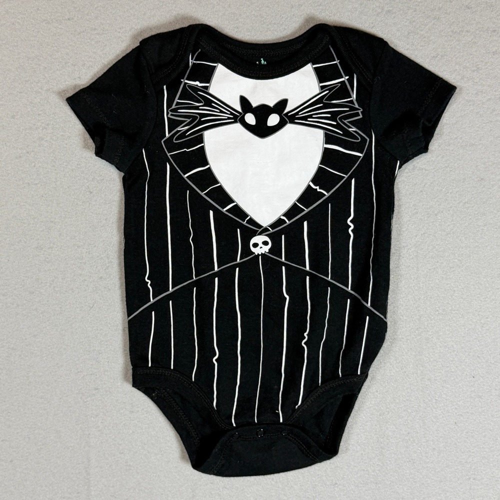 Disney Baby Jack Skellington Tuxedo Bodysuit 3/6M Black Pinstripe Halloween NBC